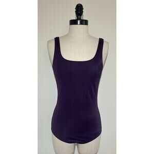 LANDS' END Eggplant Purple One Piece Swimsuit Lined Solid Square Neck Womens 10
